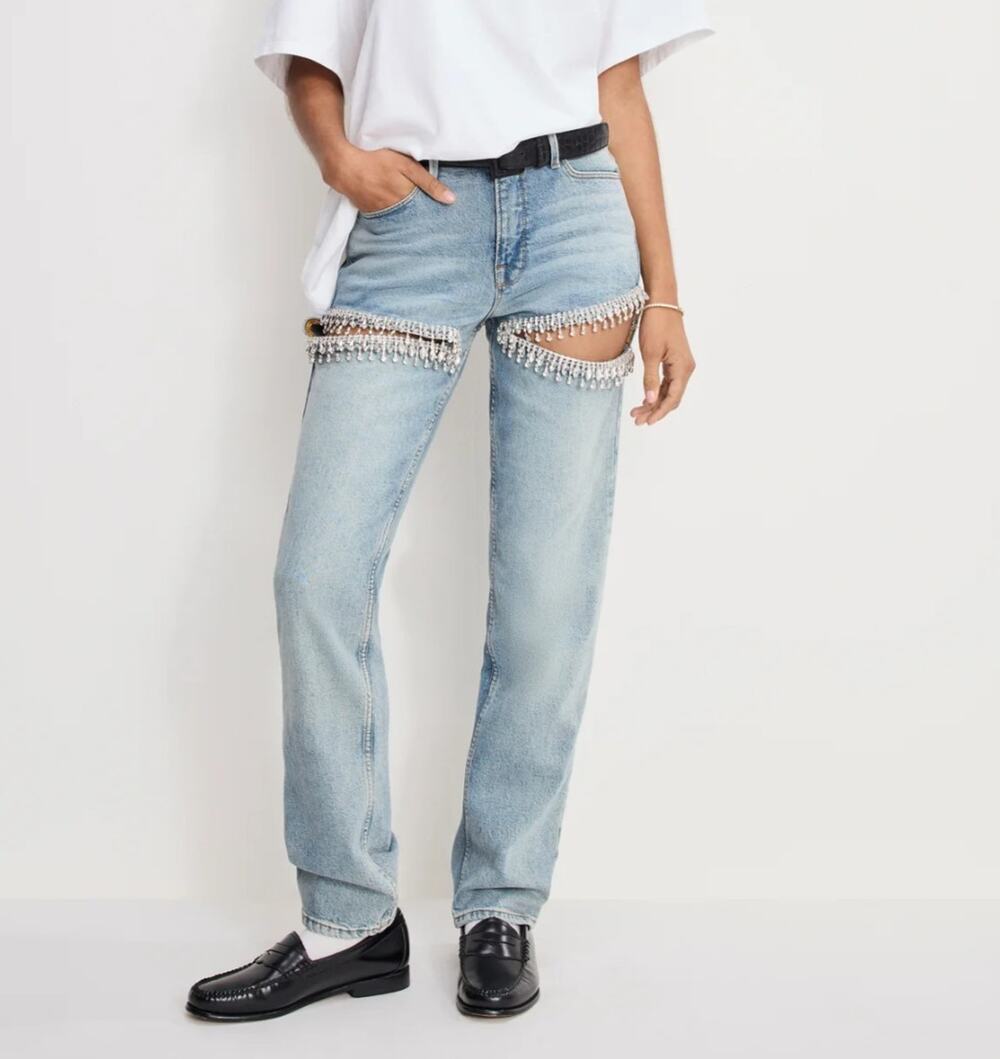 Good American Good Icon Diamond Straight Jeans Light Wash Women's 22